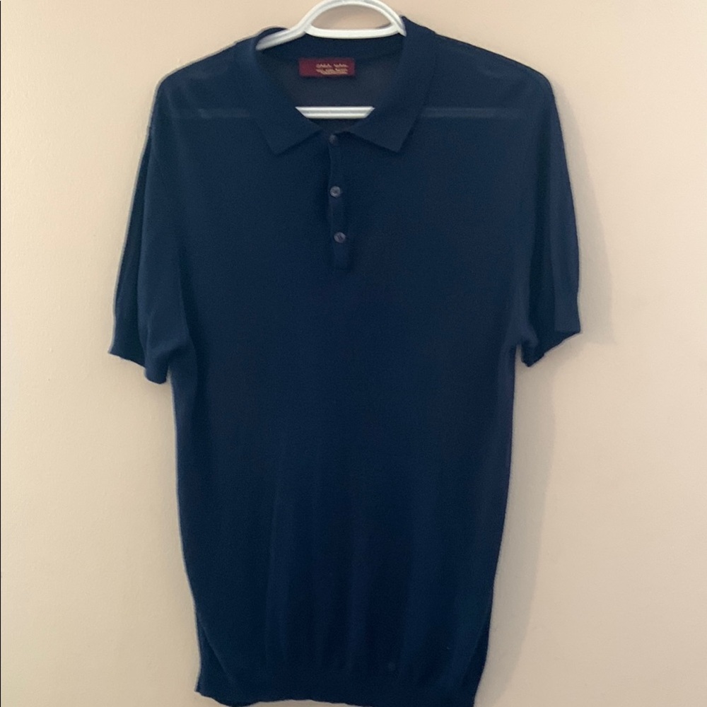 Zara Man - Navy Blue Thin Cotton Polo Shirt - Men’s Large